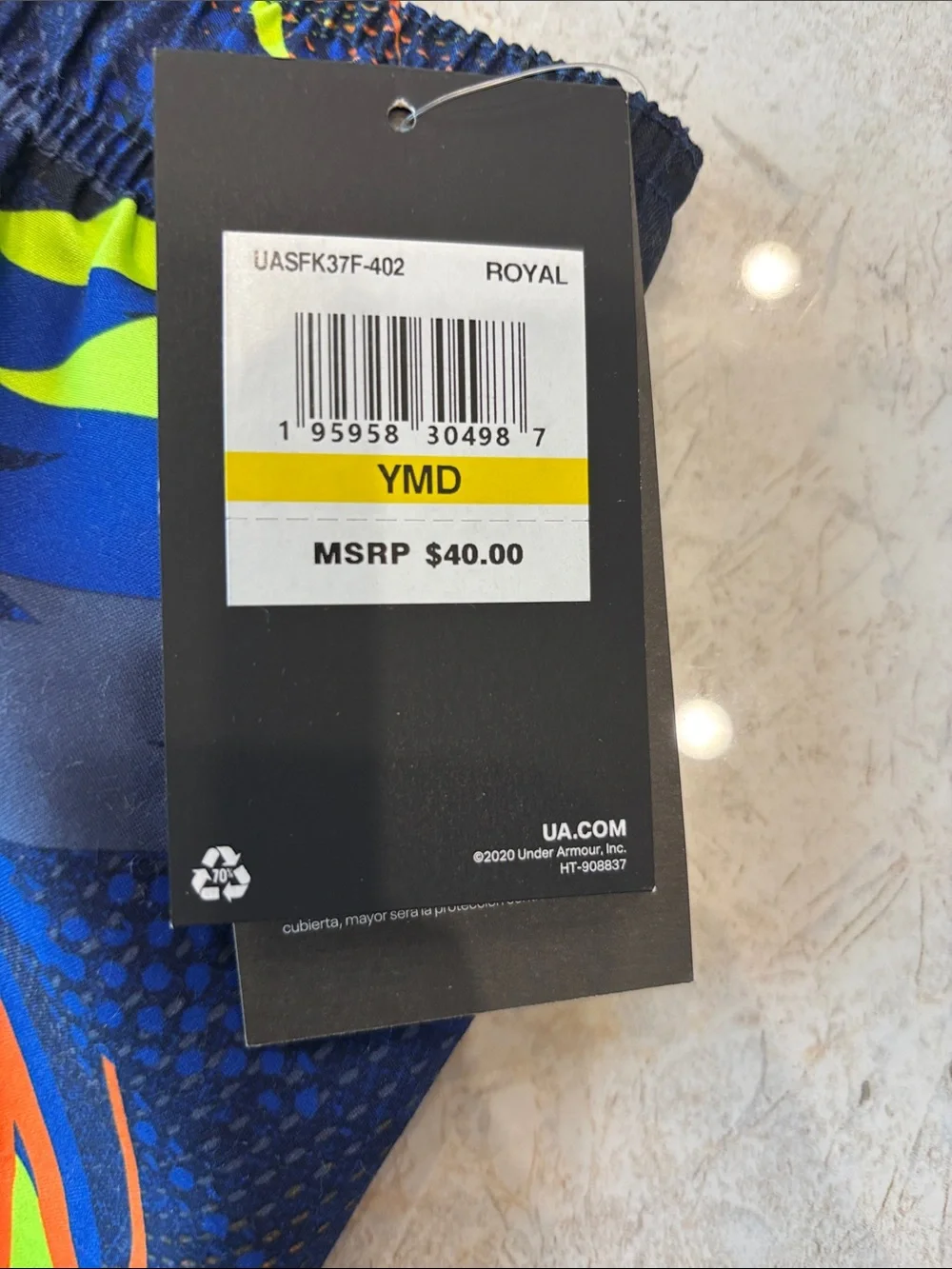 Under Armour Boys Navy Neon Green Orange Lightning Swim Shorts